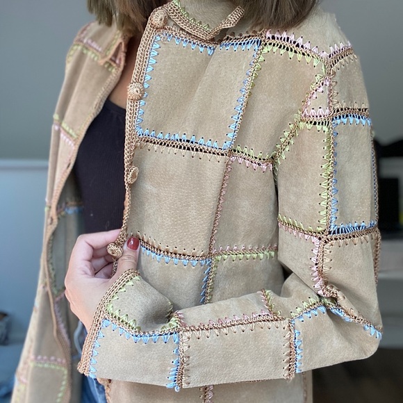 Jackets & Blazers - Suede Patchwork Embroidered Shirt Jacket